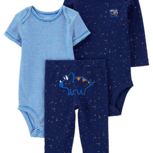 Conjunto longo bebê 3 peças dinossauro listrado azul | Carter's