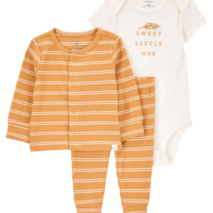 Conjunto longo bebê 3 peças listrado laranja | Carter's