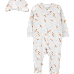 Macacão bebê folhas com touca cinza | Carter's